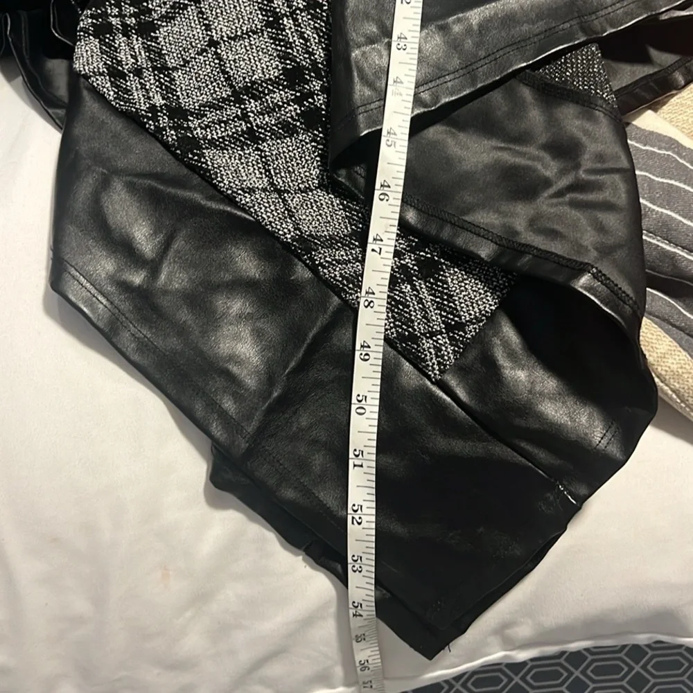 VTG CHI CHI,Asymmetric Plaid Mixed Media Knit Dress,Faux Leather-Hem,USA Size XL